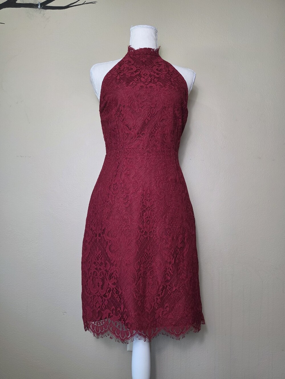 BB Dakota Burgundy Lace Halter Midi Dress | Open Back |